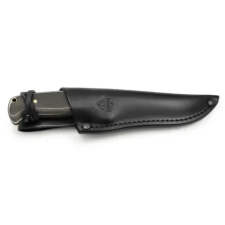 PUMA SGB Clearcut jaktkniv 10,8 cm – svart G10, mässing, svart läderslida