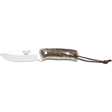 Joker Rabbit jaktkniv 8,5 cm i hjorthorn – liten drop point-kniv med läderslida