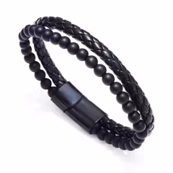 Armband Herr Svart Sten PU-Läder 23 cm