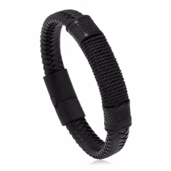 Svart herrarmband med flätning och lindning