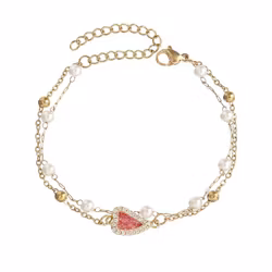 Armband med rött hjärta & pärlor