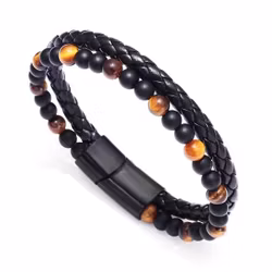 Armband med Tigeröga och svart flätad rem