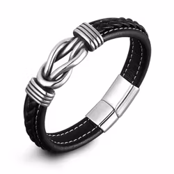 Svart läderarmband med metallknut