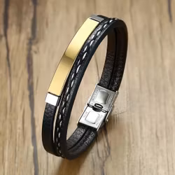 Svart läderarmband med gulddetalj