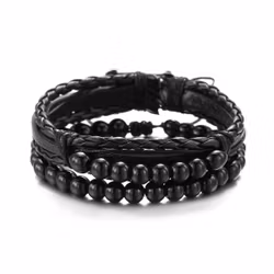 Svart armband med Agatstenar och läderdetaljer