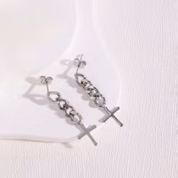 Örhängen kors & kedjelänk silver
