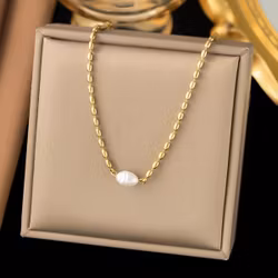 Halsband med guldlänk och pärla