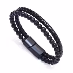 Armband med svart vulkansten och flätad rem