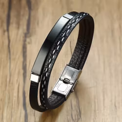 Svart läderarmband med svart platta
