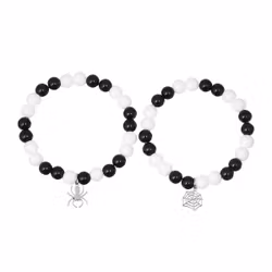 2-pack armband med spindel & nät i svartvitt stenutförande