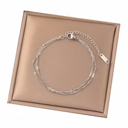 Dubbelt silverfärgat kedjearmband i rostfritt stål 16–22 cm
