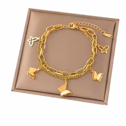 Charmigt guldfärgat armband med fjärilar, justerbart 16–20 cm