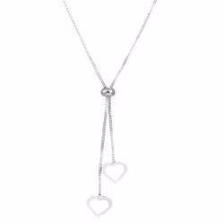 Justerbart halsband med två hjärtan i silver