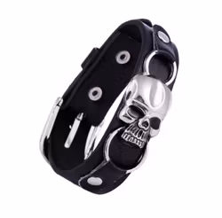 Svart läderarmband med dödskalle