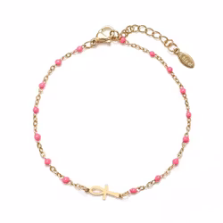 Guldarmband med Ankh & rosa pärlor