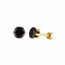 Guldpläterade örhängen med svart sten – 7 mm