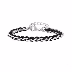 Armband med flätad textil och stålkedja