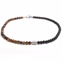 Kort halsband med svart onyx & tigeröga, 46 cm