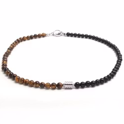 Kort halsband med svart onyx & tigeröga, 46 cm