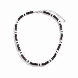 Halsband i retrostil med trä- och plastpärlor, 41–47 cm
