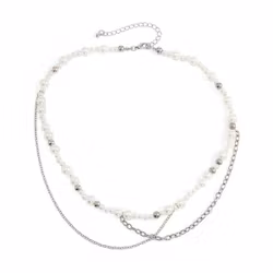 Pärlhalsband dam med rostfri kedja, 48–55 cm