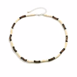 Halsband i träpärlor, natur & brun, 46–51 cm