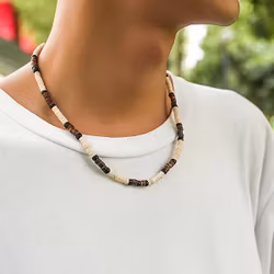 Halsband i träpärlor, natur & brun, 46–51 cm
