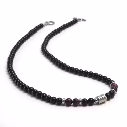 Halsband med rödbrun sten & svarta pärlor, 47 cm