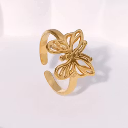 Justerbar ring med fjäril i guld