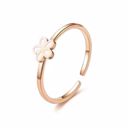 Tunn ring med blomma i roséguld