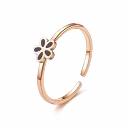 Tunn ring med svart blomma i roséguld