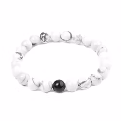 Elastiskt armband i vit howlit & svart onyx