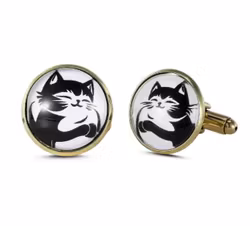 Guldfärgade manschettknappar med kattmotiv