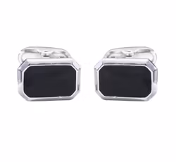Rektangulära manschettknappar i svart och silvered blå detalj