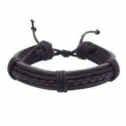 Svart armband i PU-läder med flätad detalj