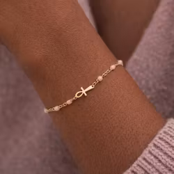 Guldfärgat armband Ankh 17–20 cm i rostfritt stål