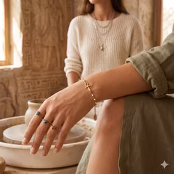 Ankh Armband i Guldpläterat Rostfritt Stål med Ljusblå Detaljer – 17–20 cm