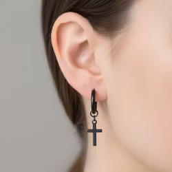 Örhängen Kors – Svart Rostfritt Stål