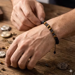 Herrarmband – Mattsvart & Tigeröga