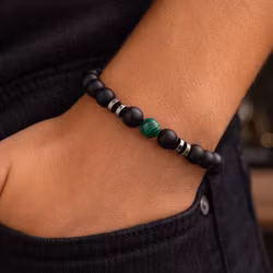 Armband herr natursten elastiskt grön sten