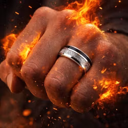 Ring herr svart meteor mönster rostfritt stål 8 mm