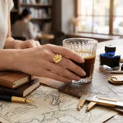 Guldig blomring i rostfritt stål