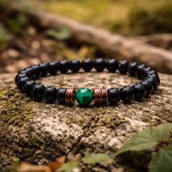 Armband herr natursten svart grön 8 mm