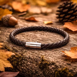 Armband herr flätat läder kaffebrun