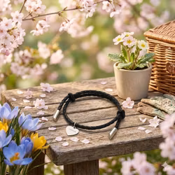 Armband dam svart band med hjärta