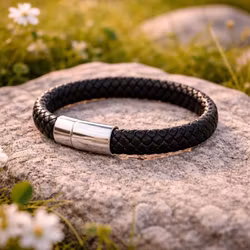 Armband herr flätat läder svart