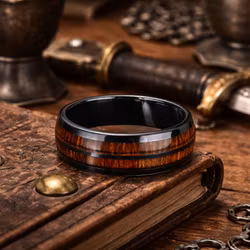 Ring herr svart träinlägg 8 mm