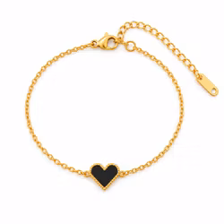 Elegant armband med svart hjärta i guldton