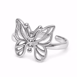 Elegant öppen silverring med skir fjäril