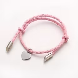 Mjukt rosa textilarmband med rostfritt stål